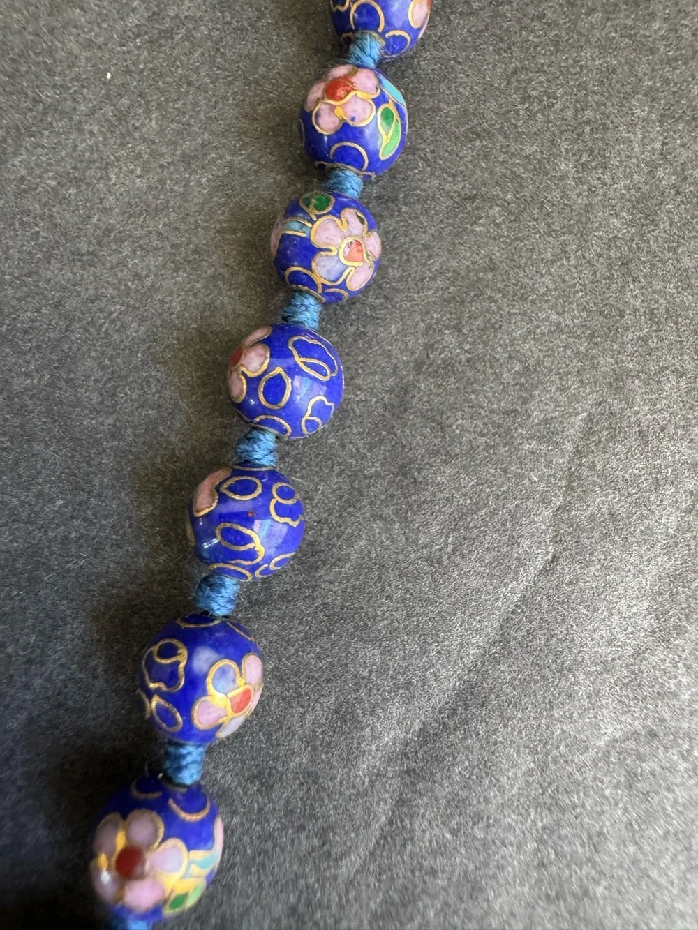 Vintage Cloisonné Necklace Cobalt Blue Beaded Chinese Export 10K Gold Plated 19
